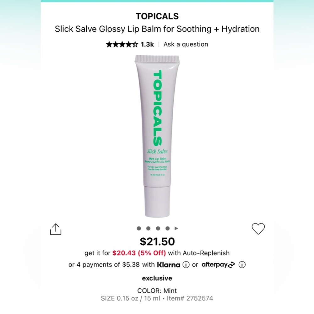 Topicals Slick Salve Mint Lip Balm 15ml - Picture 3 of 3
